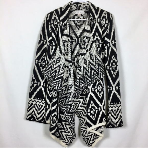 Knox Rose Sweaters - Knox Rose Black & White Long Cardigan Aztec Tribal